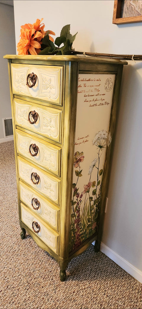 Hand painted whimsical tall dresser