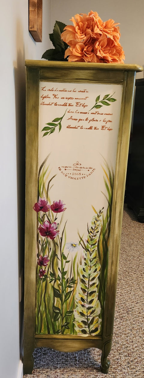 Hand painted whimsical tall dresser