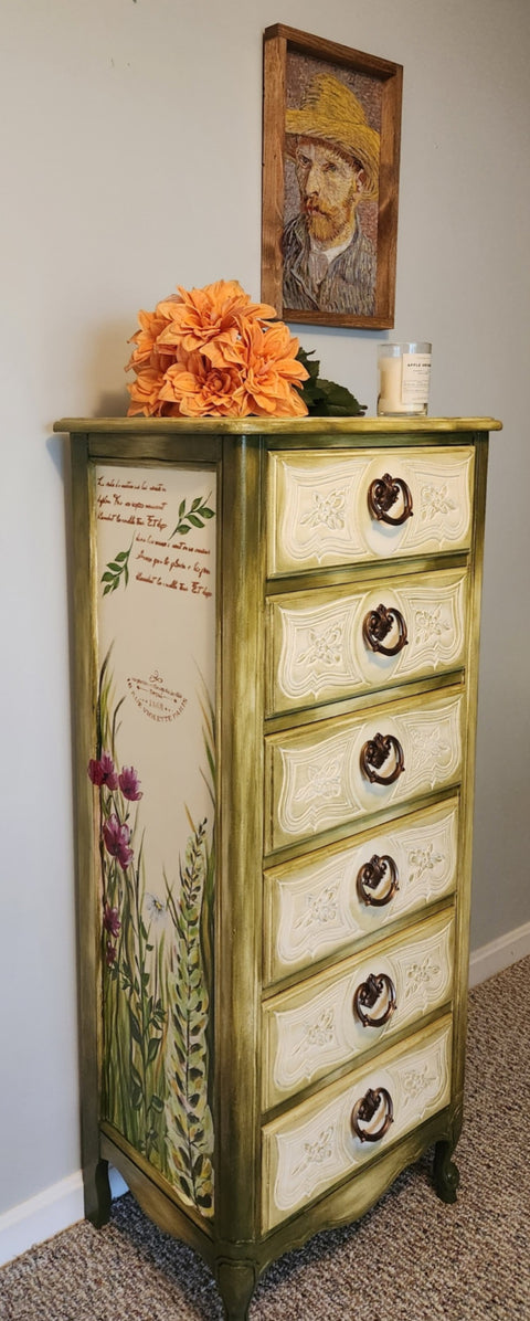 Hand painted whimsical tall dresser